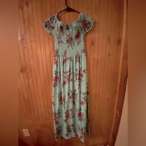 Flower blue line ankle dress